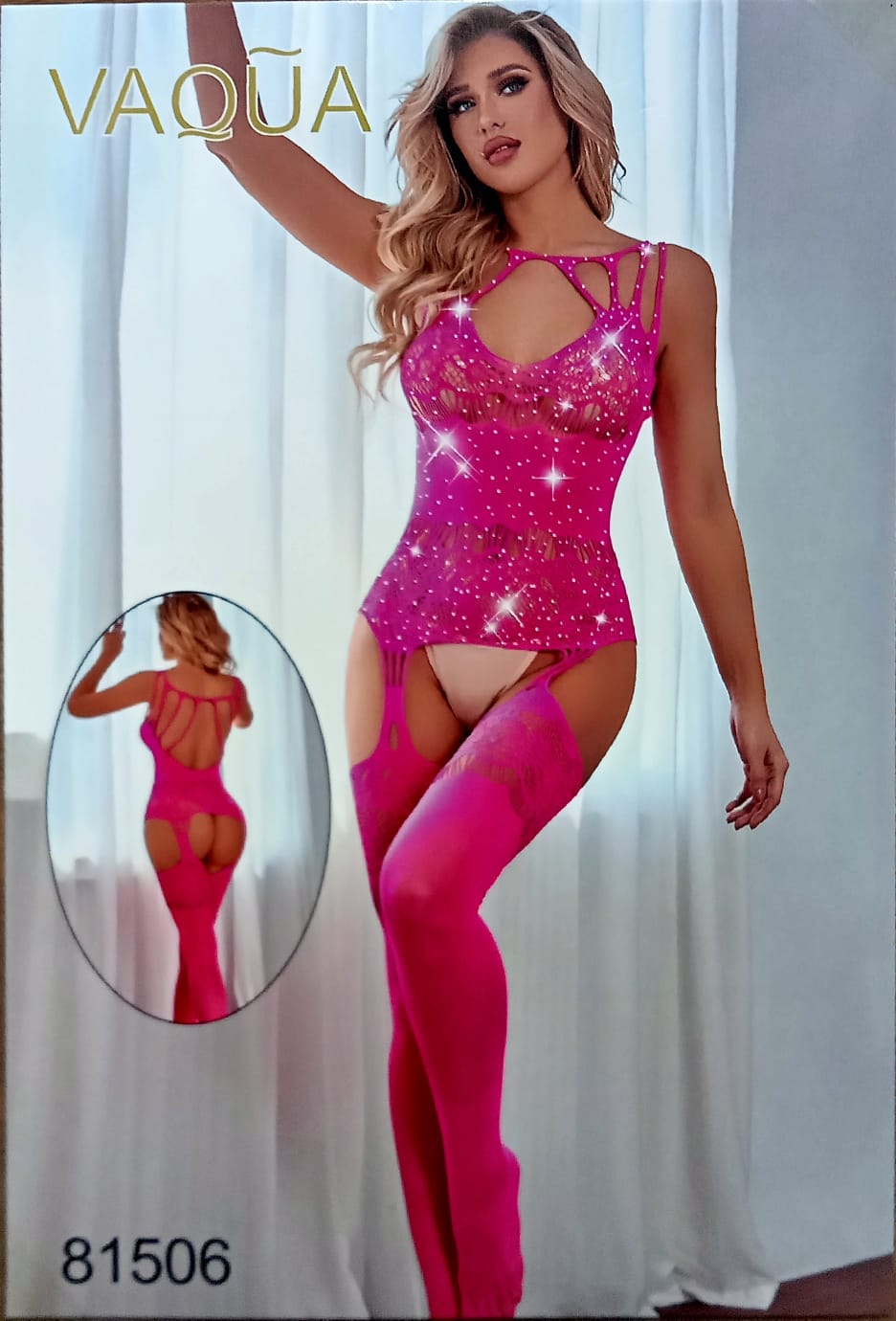 Cozy Attire 2 piece Imported Net Sparkling Design Full Body shocking pink Stocking For Women - 2024